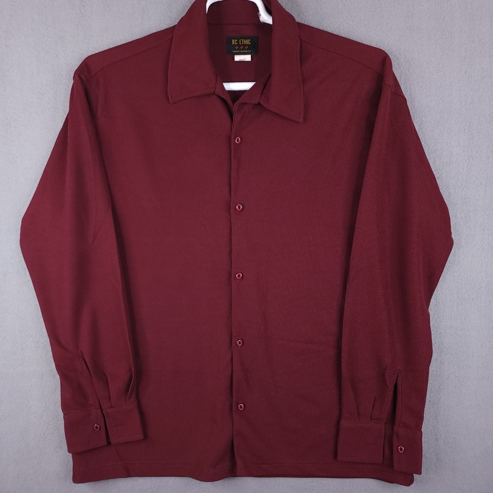 BC Ethic Button Down Shirt Mens Large Burgundy Vintage Y2K Streetwear Minimalist